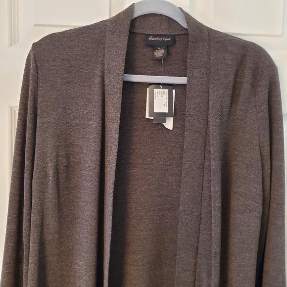 Sandra King Women’s Long Open Front Cardigan Sz M Heather Brown - Picture 2 of 6